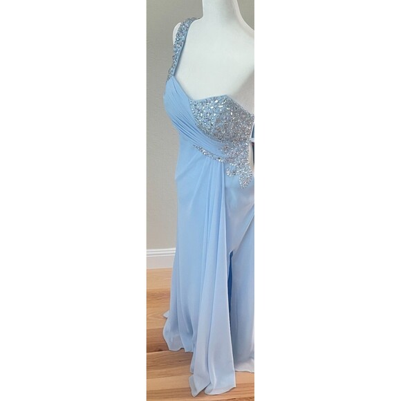 JJ's House prom gown one-shoulder chiffon beading sequin split-front cut-out wai - Picture 14 of 16